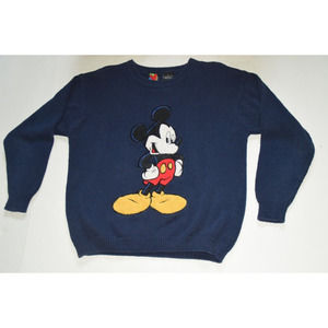Mickey Mouse Sweater Sz M Blue Embroidered Mickey Unlimited Jerry Leigh Vintage